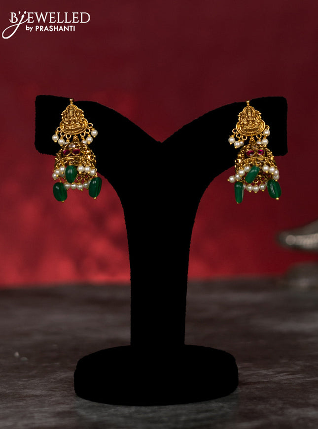 Antique guttapusalu haram lakhmi & manga design with kemp & cz stones and pearl & green beads hangings