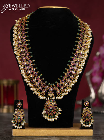 Antique guttapusalu haram manga pattern with kemp & cz stones and pearl hangings