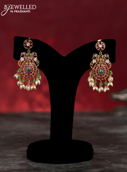 Antique guttapusalu haram manga pattern with kemp & cz stones and pearl hangings