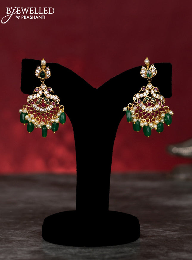 Antique guttapusalu haram with kemp & cz stones and pearl & green beads hangings