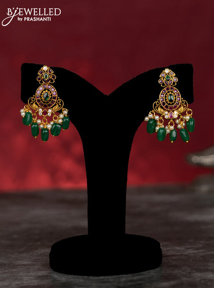 Antique guttapusalu haram peacock design with kemp & cz stones and pearl & green beads hangings