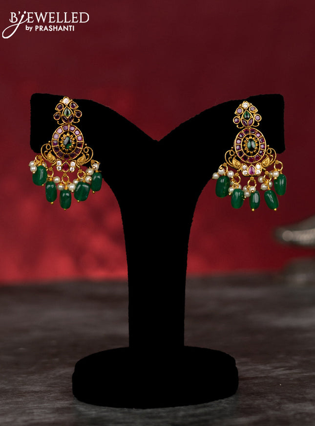 Antique guttapusalu haram peacock design with kemp & cz stones and pearl & green beads hangings