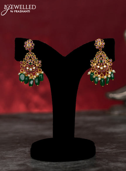 Antique guttapusalu haram floral & manga design with kemp & cz stones and pearl & green beads hangings