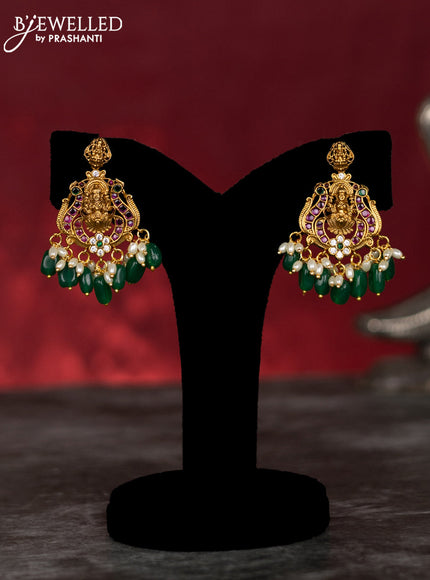 Antique guttapusalu haram lakhmi design with kemp & cz stones and pearl & green beads hangings