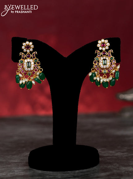 Antique guttapusalu haram with kemp & cz stones and pearl & green beads hangings