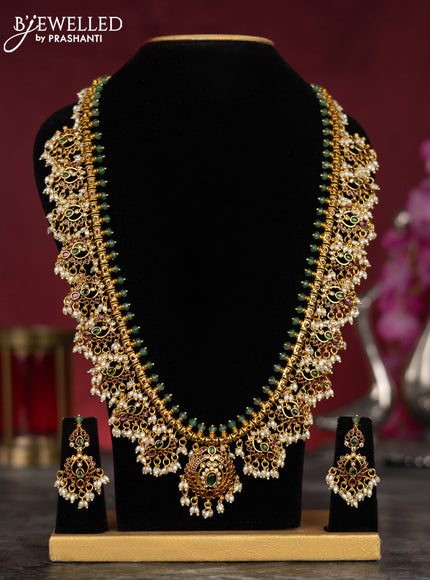Antique guttapusalu haram with kemp & cz stones and pearl hangings