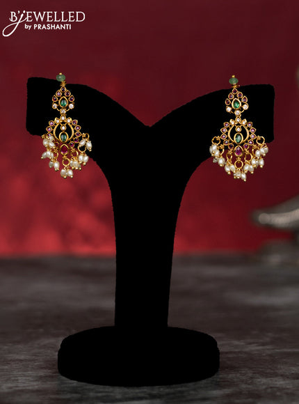 Antique guttapusalu haram with kemp & cz stones and pearl hangings