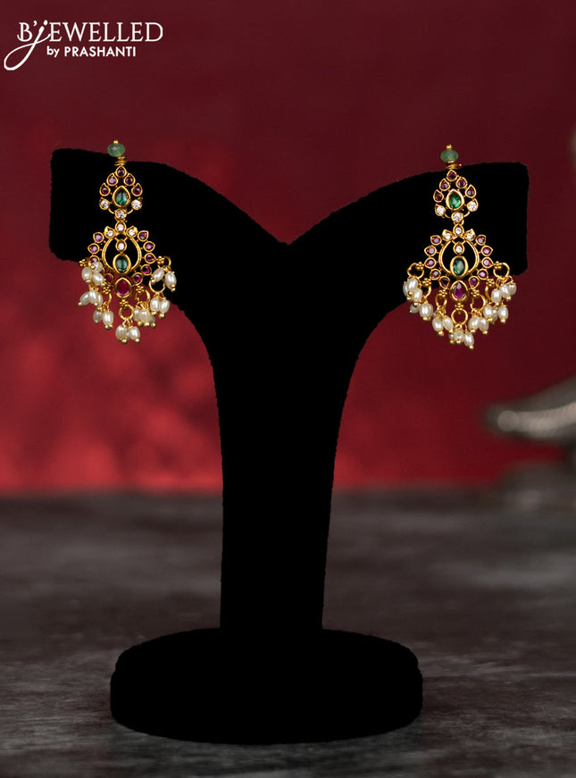 Antique guttapusalu haram with kemp & cz stones and pearl hangings