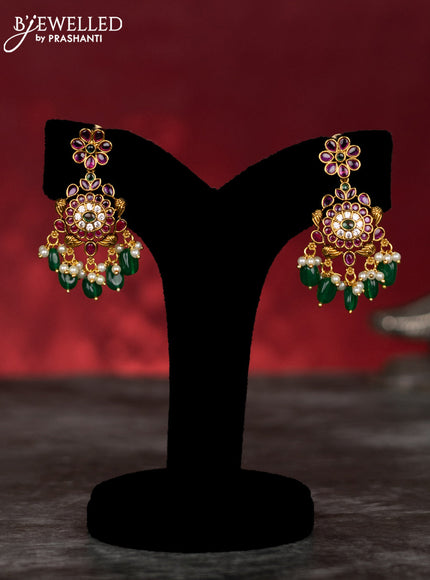 Antique guttapusalu haram lakshmi design with kemp & cz stones and pearl & green beads hangings