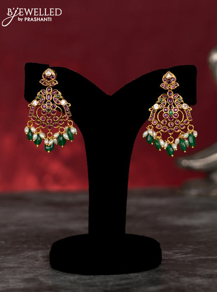 Antique guttapusalu haram with kemp & cz stones and pearl & green beads hangings