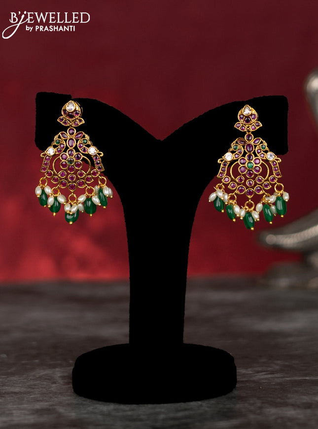 Antique guttapusalu haram with kemp & cz stones and pearl & green beads hangings