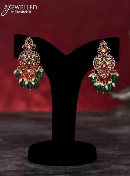 Antique guttapusalu haram with kemp & cz stones and pearl & green beads hangings