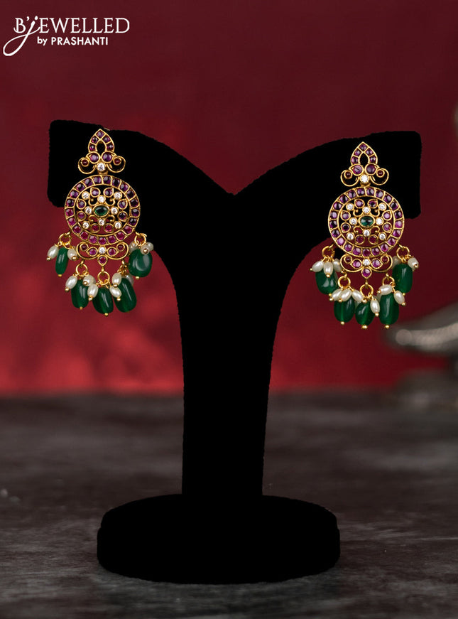 Antique guttapusalu haram with kemp & cz stones and pearl & green beads hangings