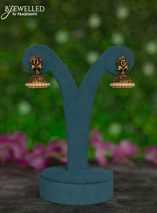 Antique jhumkas with kemp stones and pearls