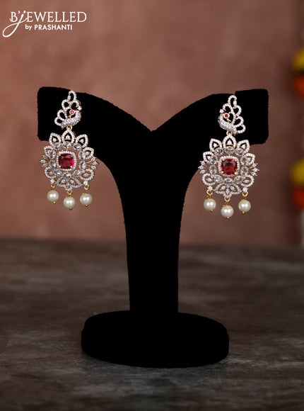 Beaded pink necklace with ruby & cz stones and pearl hangings in zircon finish