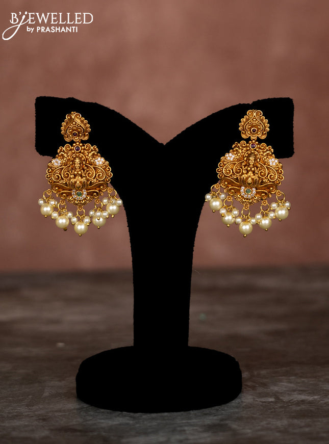 Beaded multilayer green necklace lakshmi pendant with kemp & cz stones and pearl hangings