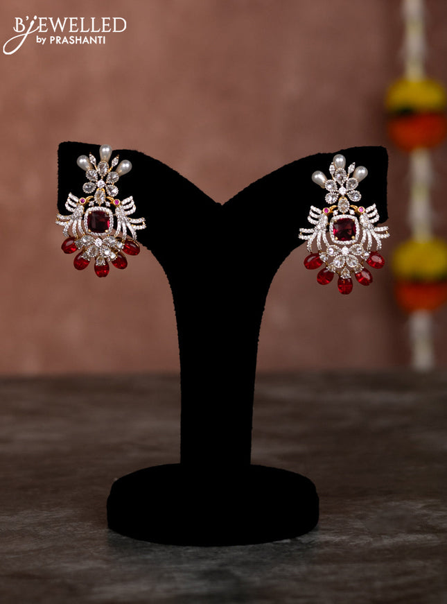 Beaded multilayer pink necklace with ruby & cz stones and pearl & red beads