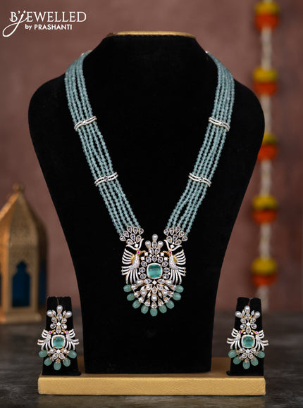 Beaded multilayer mint green necklace with cz stones and pearl & mint green beads