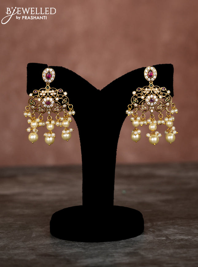 Beaded multilayer mint green necklace with zircon ,kemp & cz stones and pearl hangings