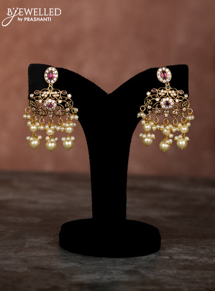 Beaded multilayer voilet necklace with zircon ,kemp & cz stones and pearl hangings