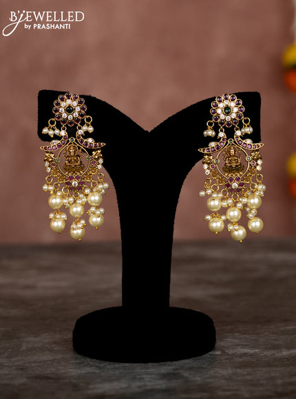 Beaded multilayer mint green necklace lakshmi pendant with kemp & cz stones and pearl hangings