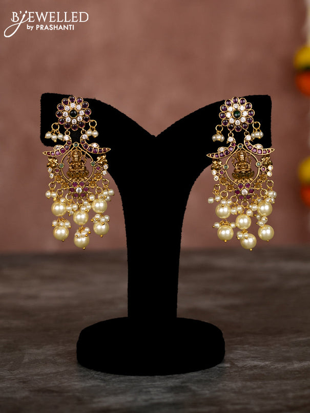 Beaded multilayer mint green necklace lakshmi pendant with kemp & cz stones and pearl hangings