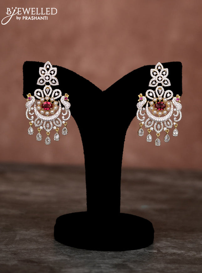 Beaded multilayer pink necklace with ruby & cz stones and hangings