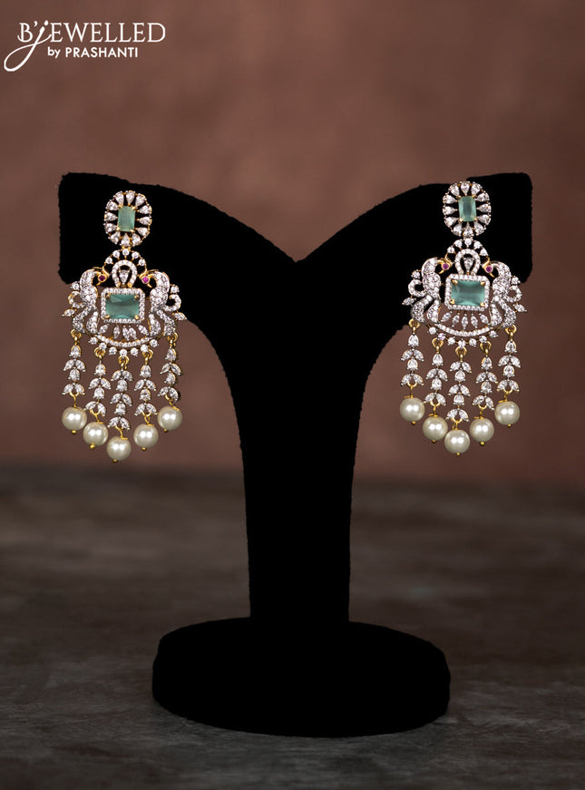 Beaded multilayer mint green necklace with cz stones and pearl hangings