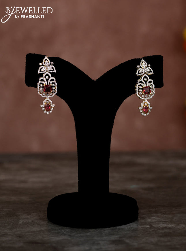 Beaded multilayer pink necklace with ruby & cz stones and hangings