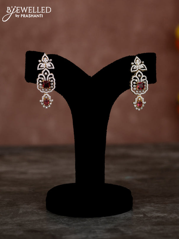 Beaded multilayer pink necklace with ruby & cz stones and hangings