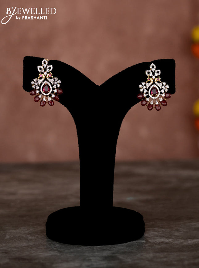 Beaded multilayer maroon necklace with ruby and cz stones