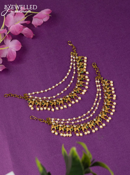 Antique triple layer maatal with kemp & cz stones and pearl hangings