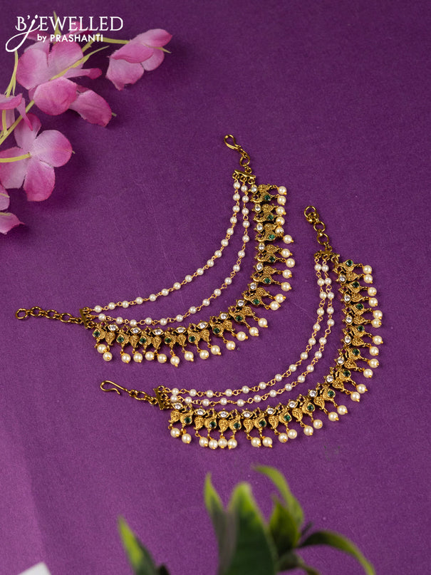 Antique triple layer maatal with kemp & cz stones and pearl hangings