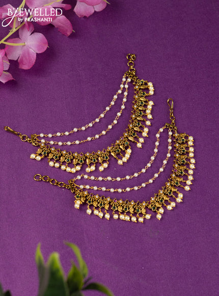 Antique triple layer maatal with kemp & cz stones and pearl hangings