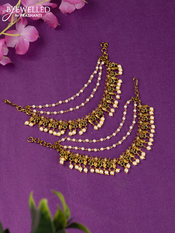 Antique triple layer maatal with kemp & cz stones and pearl hangings