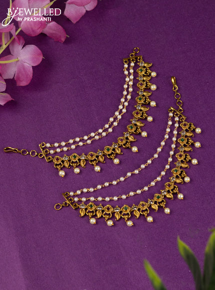 Antique triple layer maatal with kemp & cz stones and pearl hangings