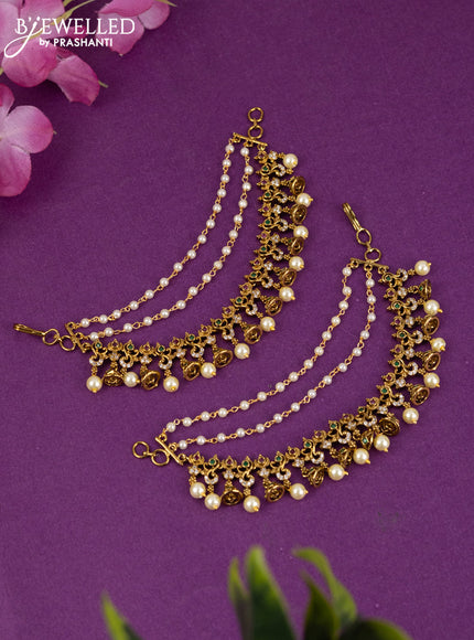 Antique triple layer maatal with kemp & cz stones and pearl hangings