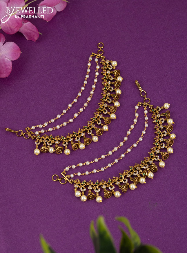 Antique triple layer maatal with kemp & cz stones and pearl hangings