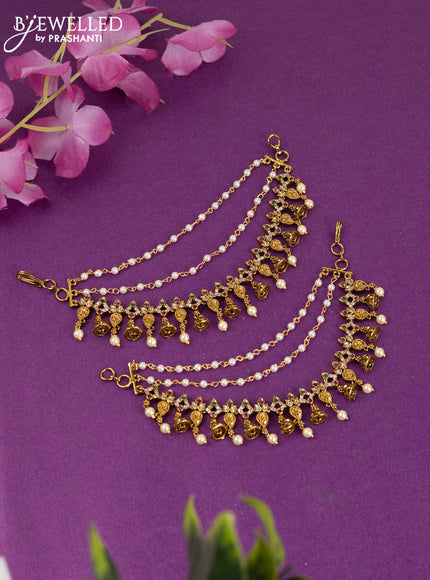 Antique triple layer maatal manga pattern with kemp & cz stones and pearl hangings