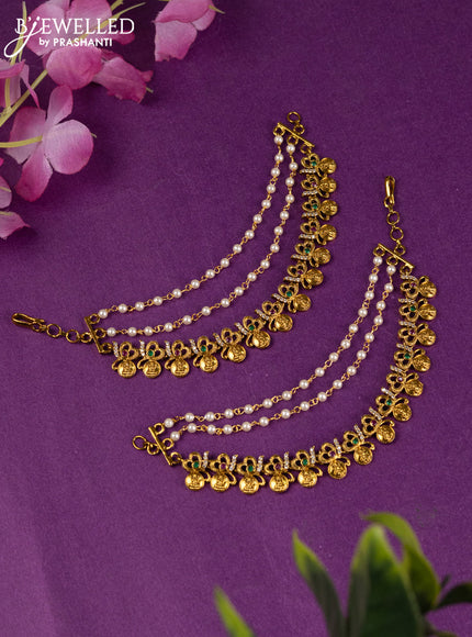 Antique triple layer maatal with lakshmi design and kemp &cz stones