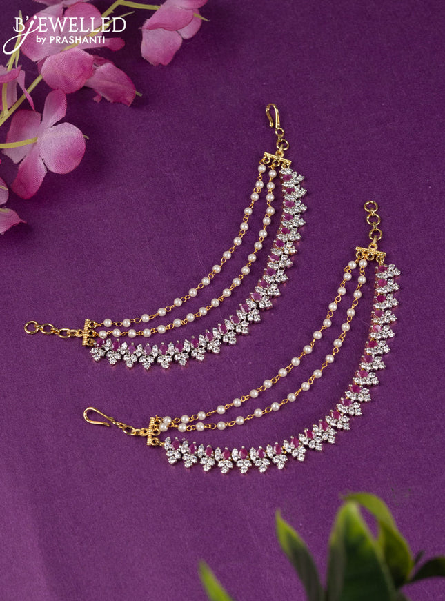 Zircon triple layer maatal with ruby and cz stones in gold finish