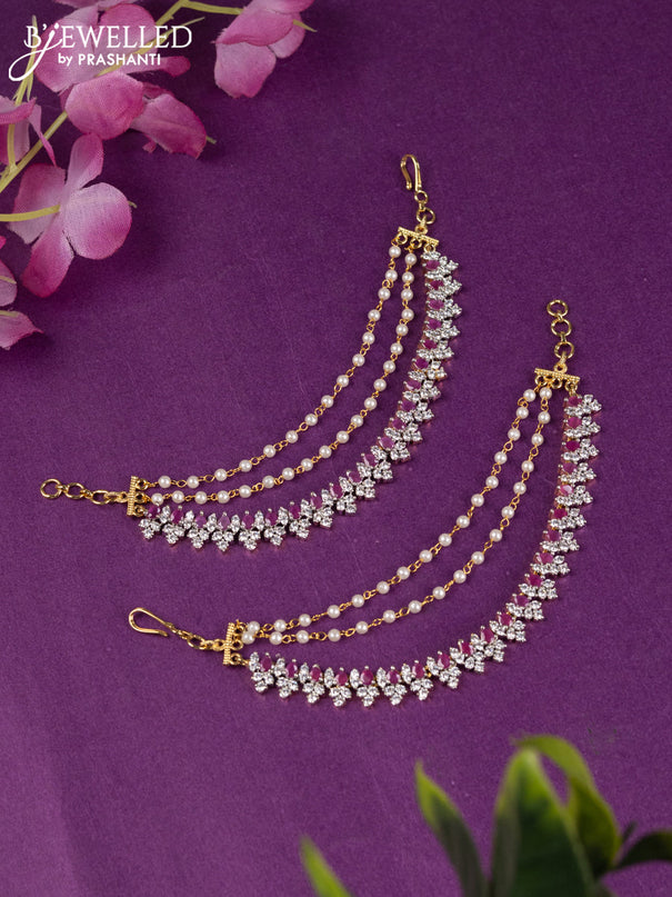 Zircon triple layer maatal with ruby and cz stones in gold finish