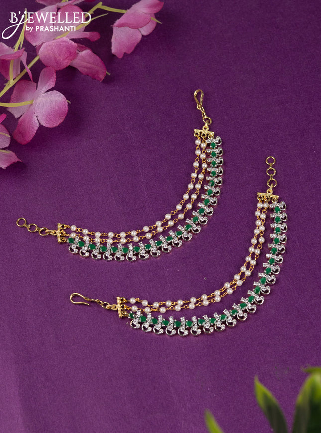 Zircon triple layer maatal with emerald and cz stones in gold finish