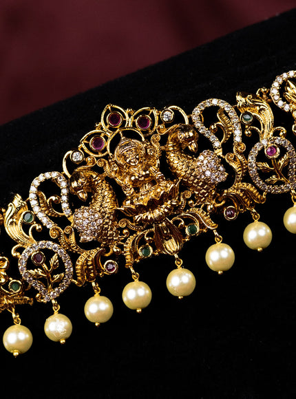 Antique hip belt lakshmi design with kemp & cz stones and pearl hangings