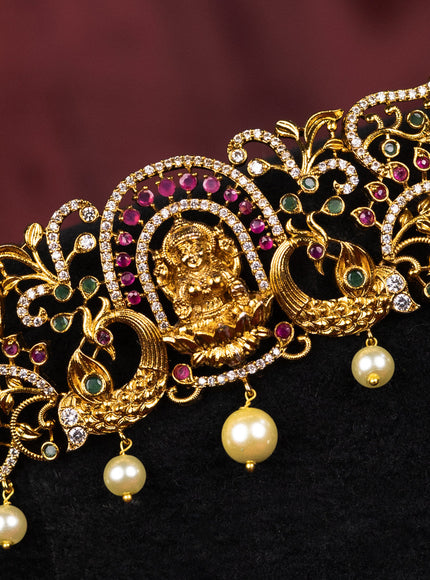 Antique hip belt lakshmi design with kemp & cz stones and pearl hangings