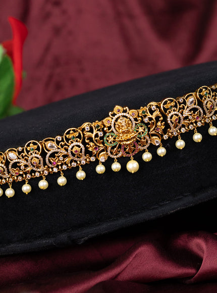 Antique hip belt lakshmi design with kemp & cz stones and pearl hangings