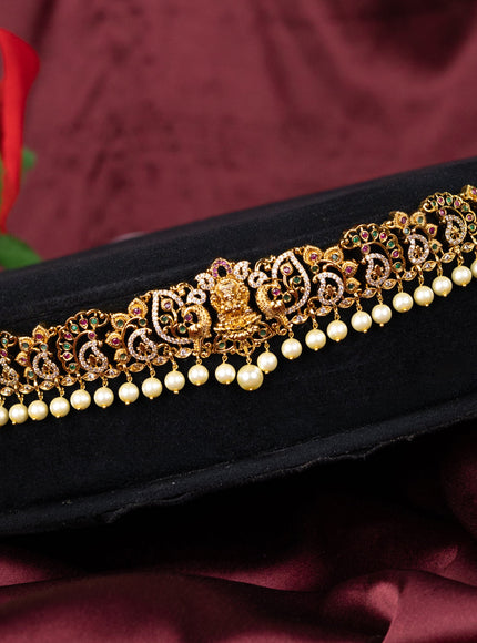Antique hip belt lakshmi design with kemp & cz stones and pearl hangings