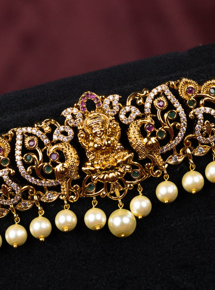 Antique hip belt lakshmi design with kemp & cz stones and pearl hangings