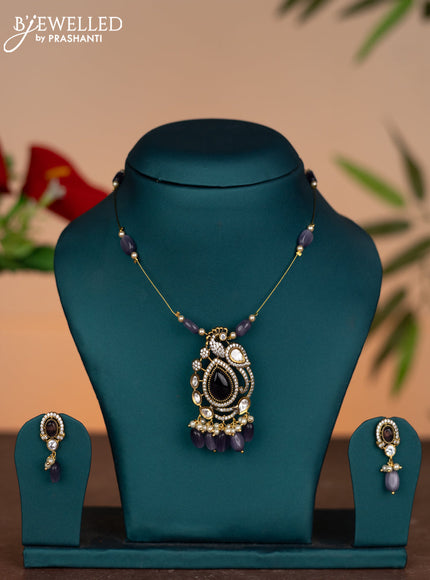 Invisible chain with purple & cz stones and pearl & beads hangings