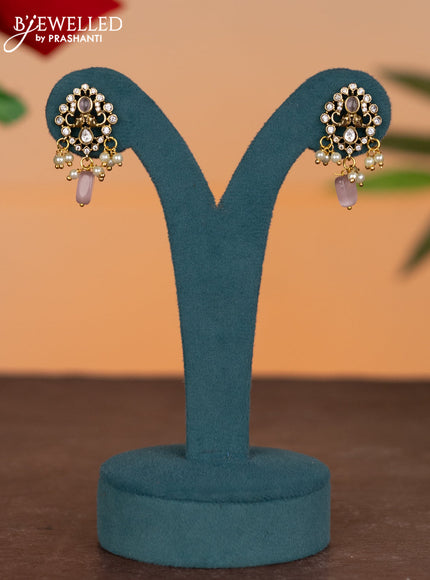 Invisible chain elephant design with baby pink & kundan cz stones and pearl & beads hangings